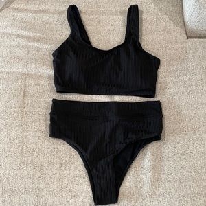 New Black Ribbed SHEIN Bikini Set
